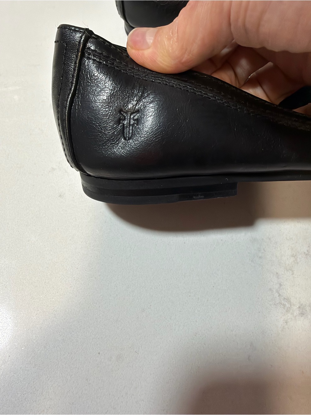 Frye Black Leather Logo Round-Toe Ballet Flats - Picture 4 of 7